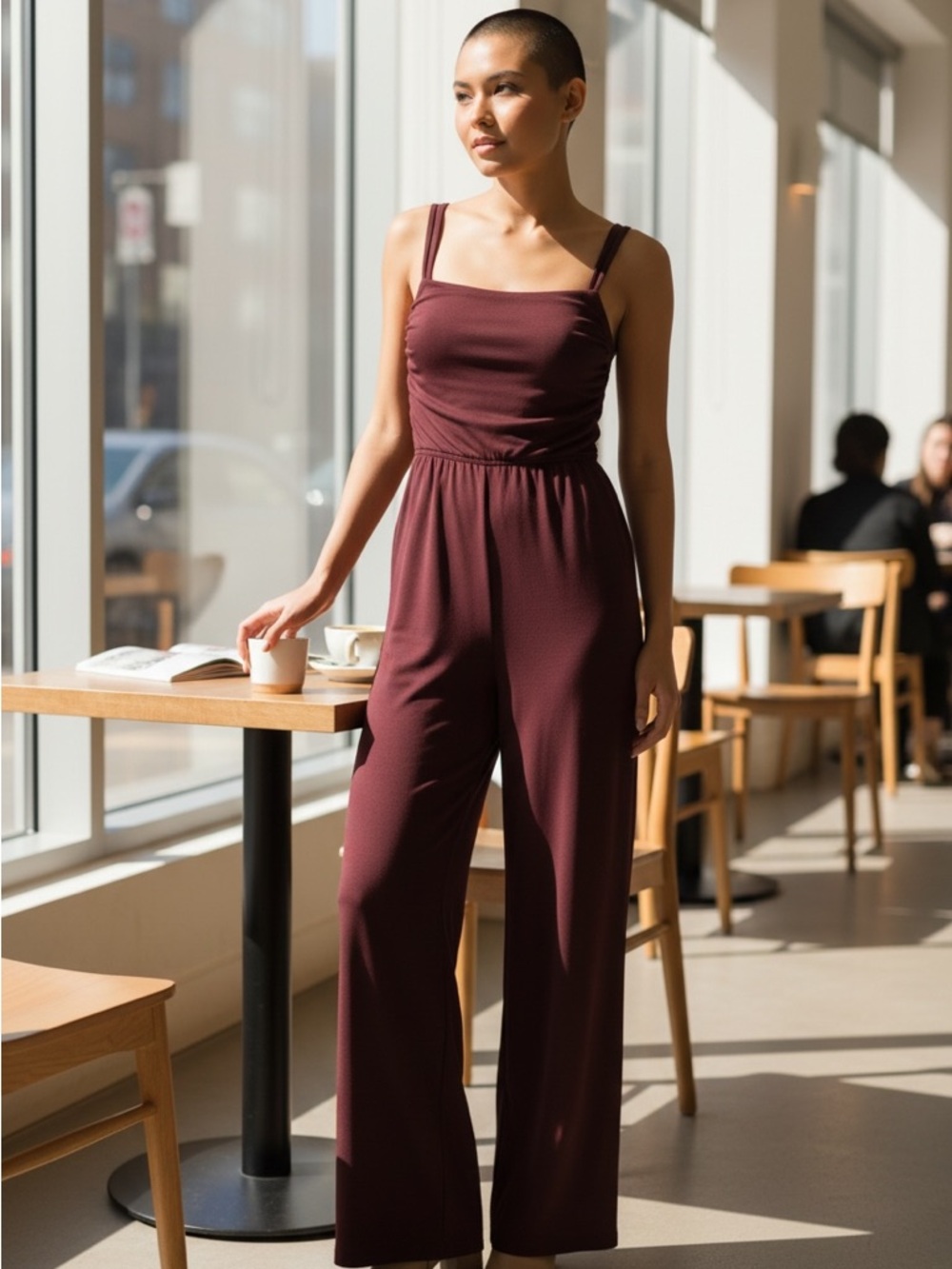 New HALARA Wide-Leg Jumpsuit in Burgundy sz medium
